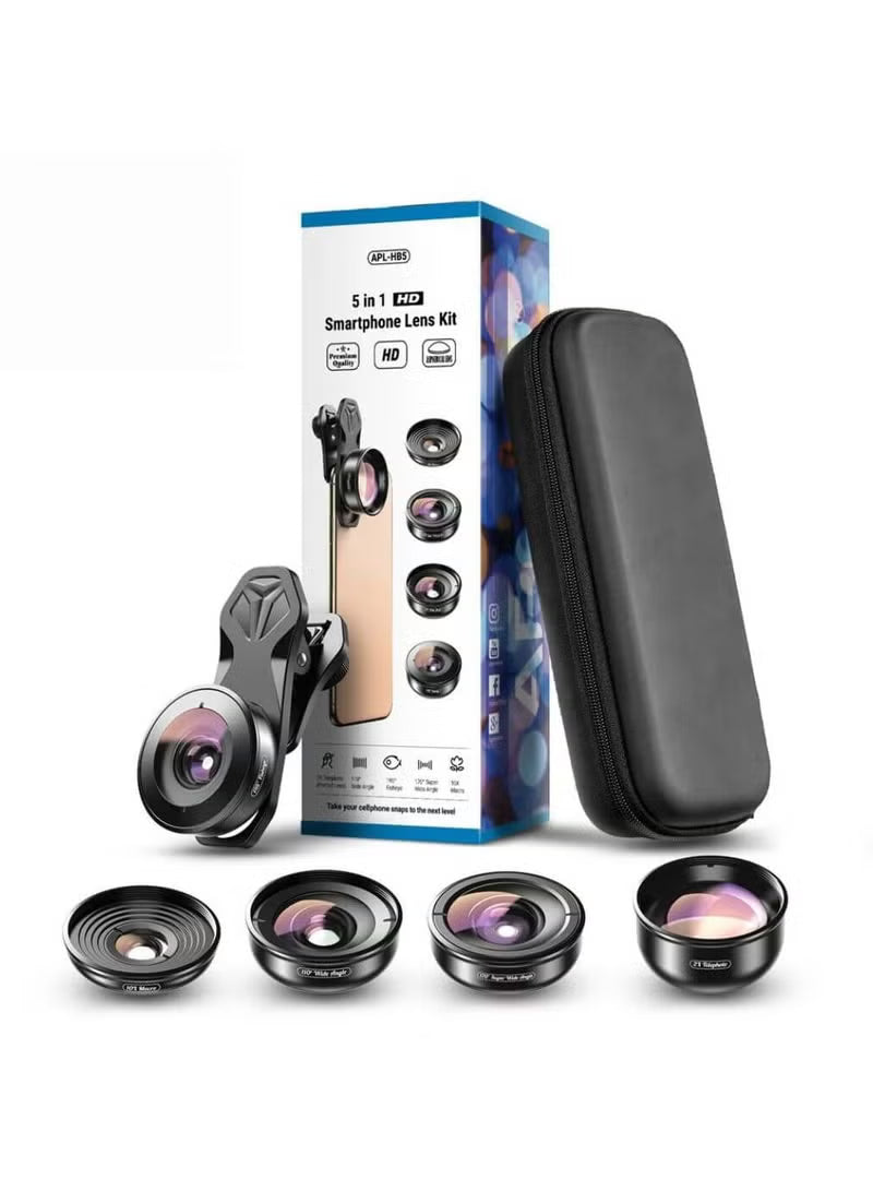 APEXEL APL-HB5 4K HD Professional 5 in 1 Lens Kit