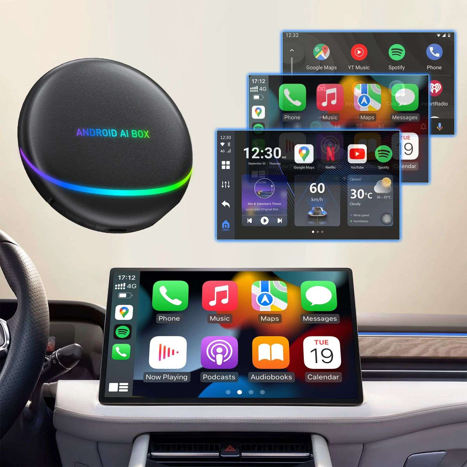Carplay Ai Box,8+128G Road Mate Magic Carplay Box with Integrated Navigation, Android12, HDMI Output, Compatiable with YouTube/Netflix/