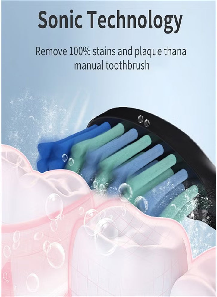 IPX7 Waterproof Portable Electric Toothbrush with 5 Modes and Water Flosser, Oral Care Set - Black