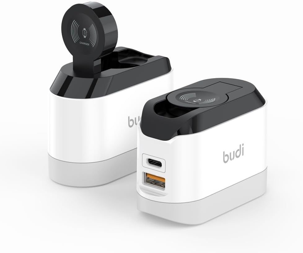 BUDI AC330WE iPhone Fast Charger with Foldable Apple Watch Wireless Charging USB PD 38W Wall Charge Travel Charger for apple watch block wall charger