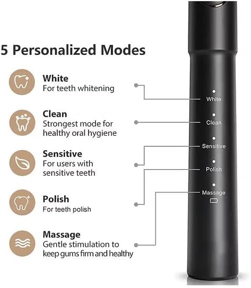 Bitvae Oral Care E11 Electric Toothbrush + F5020E Oral Irrigator.Rechargeable Cordless Waterproof, 5 Selectable Modes and 4 Heads Whitening Toothbrush, 3 Modes and 4 Nozzles Oral Irrigator Black for Travel