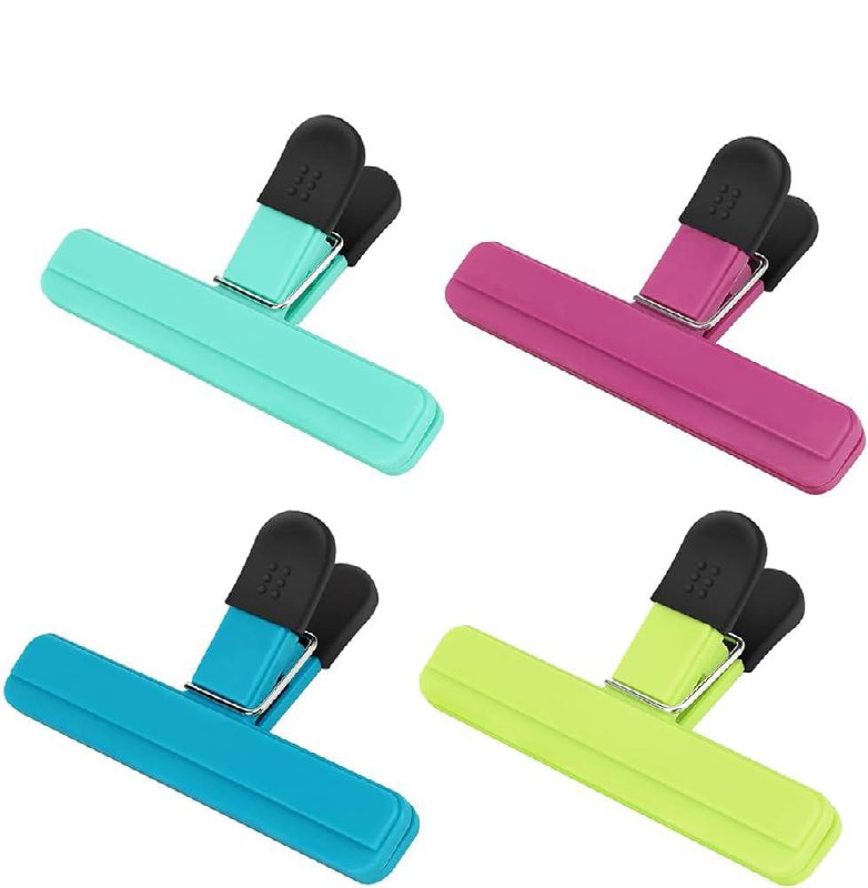 AMERTEER 4 Pack Food Clips, Large Chip Clips - Air Tight, Bag Clips | Food bag Clips with Good Grips, Plastic Heavy Duty Chip Clips, Kitchen Clips for Open Bags and etc (3 Large & 3 Small)