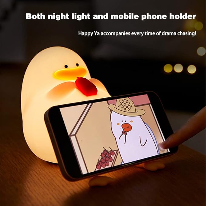 Happy Duck Kids Night Light, Dimmable Silicone Lamp for a Soothing Bedtime Ambiance, Cute and Soft Silicone Nightlight for Children
