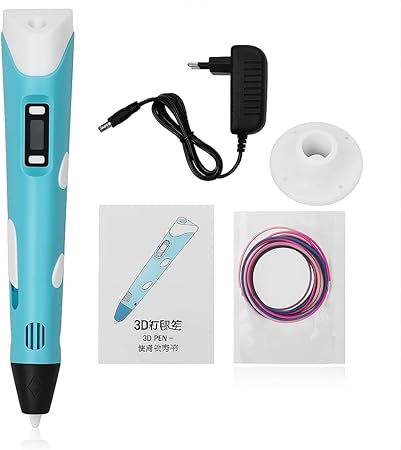 ADAK 3D Printing Pen with LCD Display – Includes 3 PLA Filament Colors, Guide Line and Adaptor (Extra 3D-Mat Template for Educating Kids)