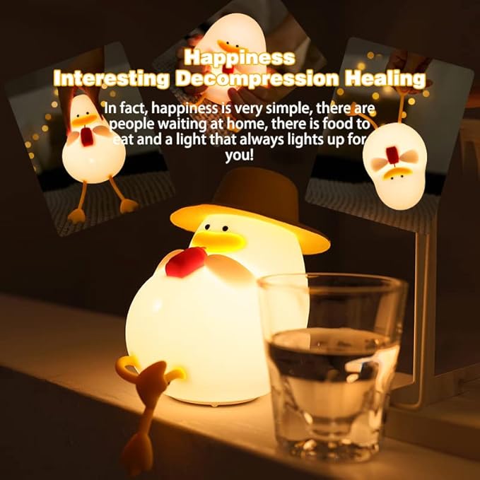 Happy Duck Kids Night Light, Dimmable Silicone Lamp for a Soothing Bedtime Ambiance, Cute and Soft Silicone Nightlight for Children
