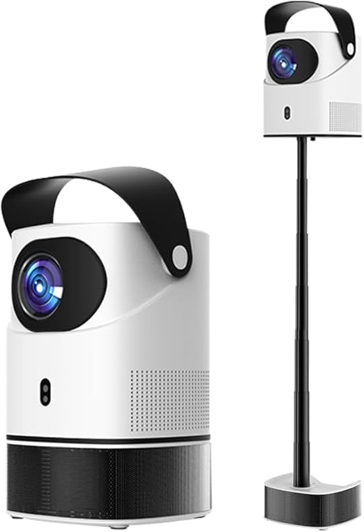Unitedtime Portable Projector with Integrated Stand WiFi and Bluetooth Handheld bracket Native 1080p Support 4K 12000 Lumens, for Home Theater