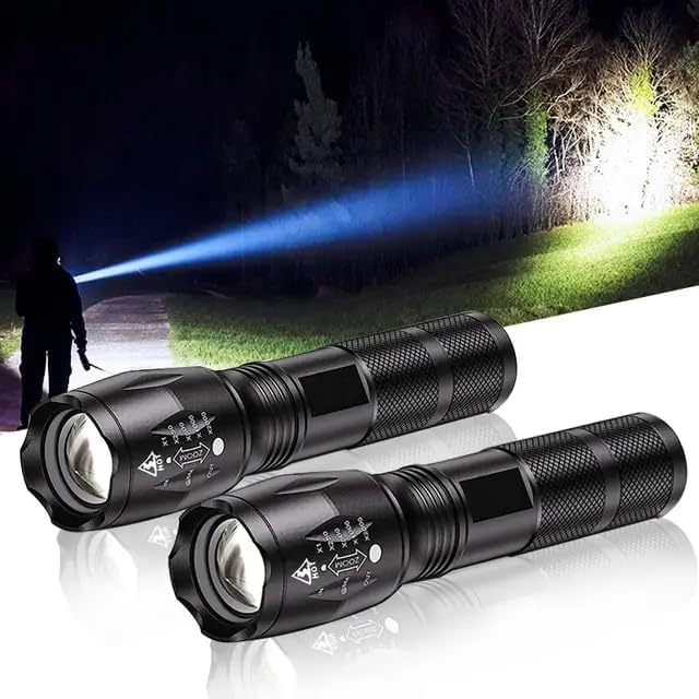 ADAK (2Pack) Led Flashlight 5 Modes 2000 Lumens Tactical Flashlight, High Lumens Bright Waterproof Zoomable Flashlights for Camping, Emergencies
