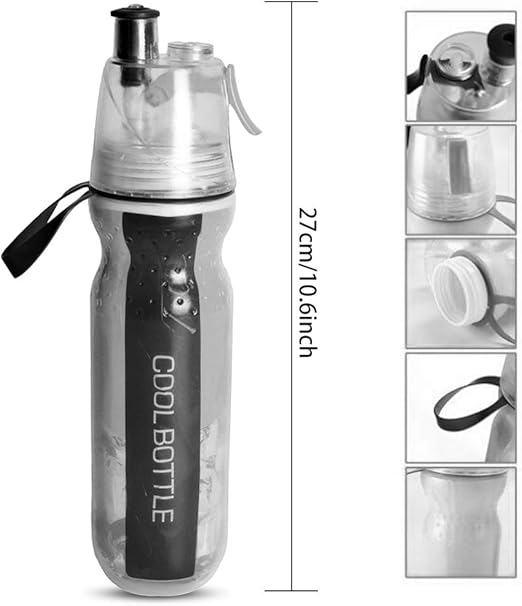Local Makes A Comeback Botella Spray Plastic Outdoor Sports Cold Moisturising Spray Compatible with Outdoor Sports, School, Office, Home, etc. Black