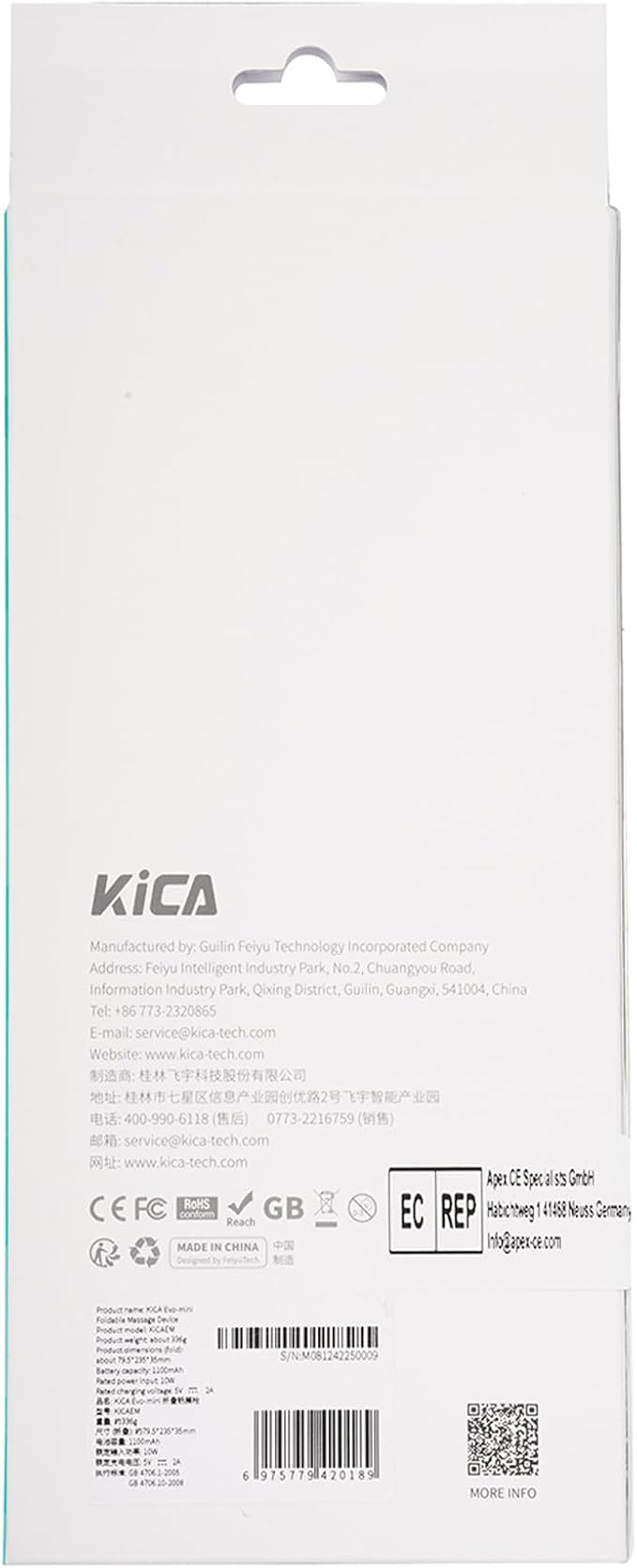 Kica EVO MINI Foldable Massage Gun, Portable Deep Tissue Muscle Massager with 3200RPM, Variable Speed, 5 Heads, 90° Foldable Rotation Angle, 235mm Extendable Handle