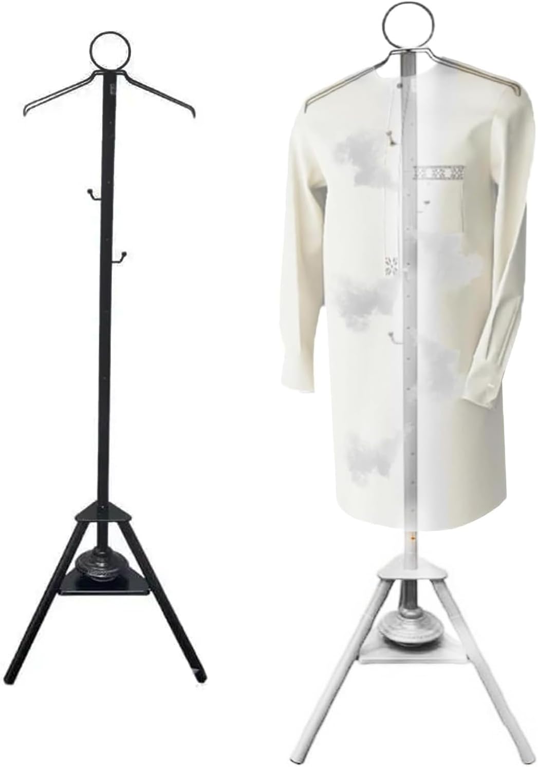 ADAK Multifunctional Standing Clothes Steamer with Integrated Incense Bukhoor Burner, Black Foldable Metal Frame Hanging Organizer for Coats, Robes, and Garments (Black)