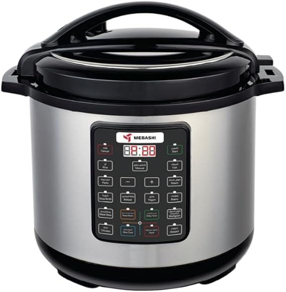 MEBASHI Japan 1600W 12L Digital Electric Pressure Cooker 13-in-1 Multi-Function Cooker with Over 10 Safety Features - (1600W) Black (ME-PC812)