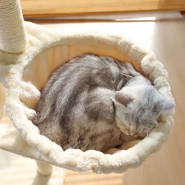 Adak Cat Tree Tower, Large 140CM, Scratching Post, Cat Condo,Hammock, Sisal Posts, Crafted with plush wooden houses, Indoor Cat house (Grey)