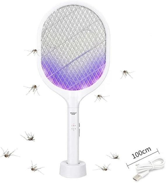2 in 1 Dual Modes Electric Bug Zapper : Handheld Fly Swatter with USB Rechargeable Base Mosquito Killer with Purple Mosquito Light for Home Bedroom Kitchen Office Backyard Patio Camping