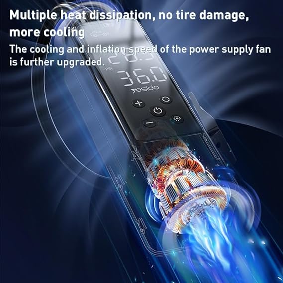 Yesido VC05 Car Mini Inflator Pump – Portable Air Compressor for Tires, Compact and Lightweight, Quick Inflation with Auto Shut-Off, Ideal for Cars, Bikes