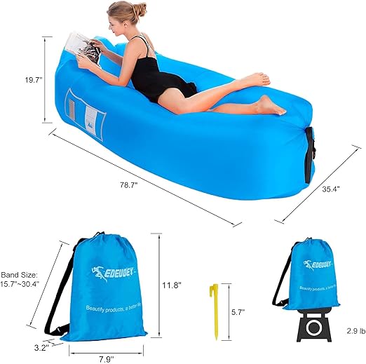 EDEUOEY Inflatable Lounger Air Sofa: Waterproof Beach Travel Outdoor Recliner Gift Filled Sleeping Accessories Blow Up Pouch Wind Inflatbale Bag Blowup Natures Hammock Folding Chair Camping Couch
