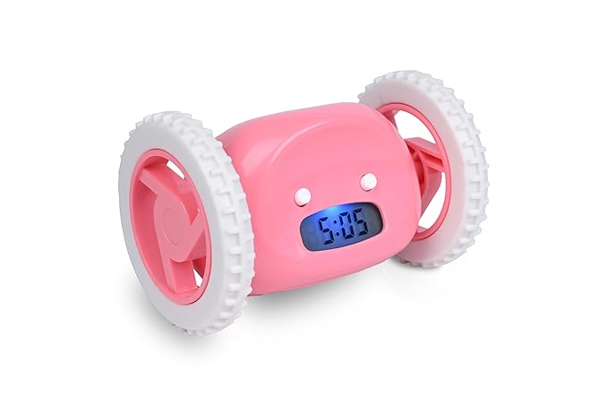 Running Away Alarm Clock with LED Light, Wireless Charger, & Fan – Digital Alarm Clock for Heavy Sleepers, Kids & Office Desk