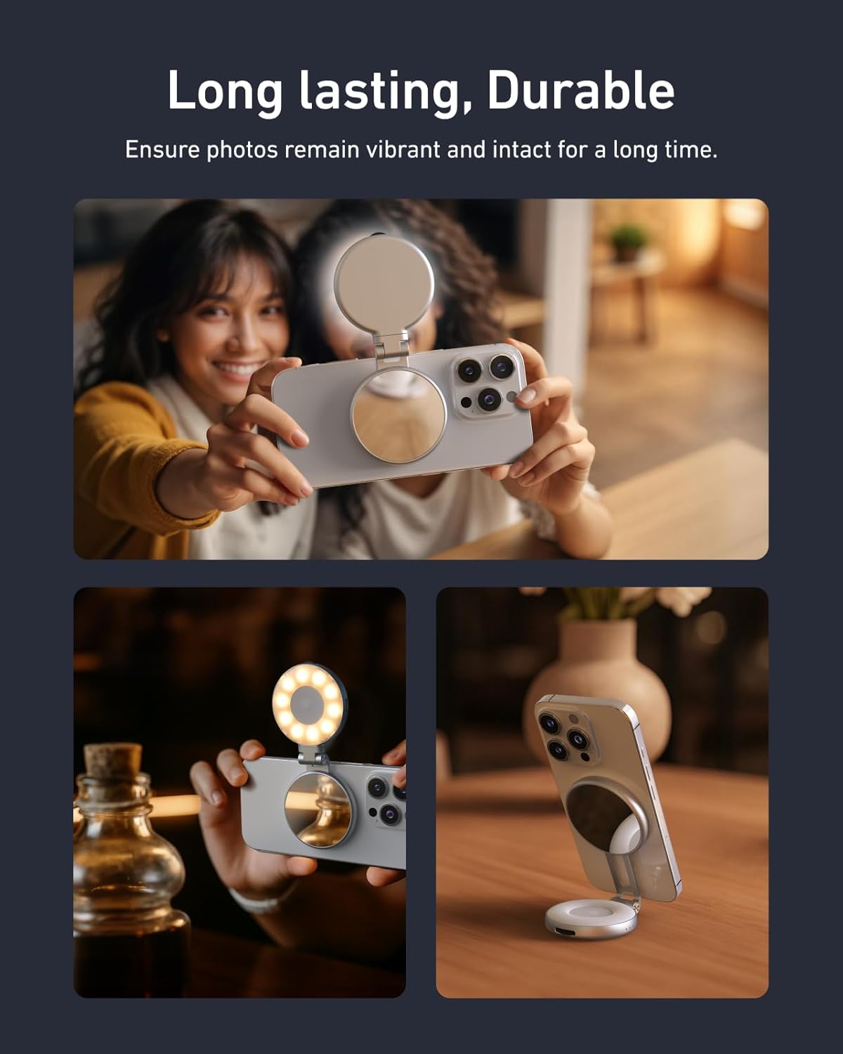 TELESIN Magnetic Selfie Light, Phone Light Compatible with iPhone Magsafe, CRI97 360° LED Selfie Ring Fill Light with Mirror for Selfies/Photography/TikTok/Zoom Calls/Video Conference