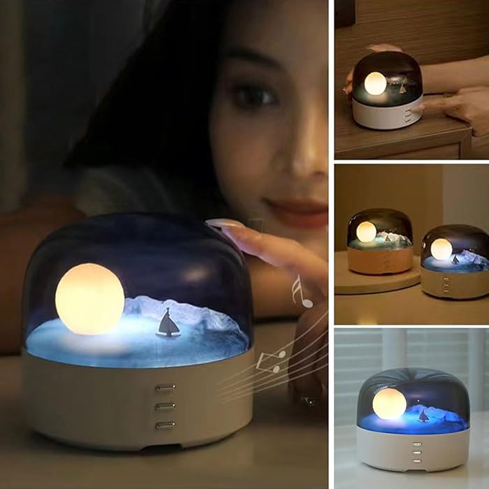 ADAK Moon Landscape Lamp with Bluetooth Speaker - 3D Moon Night Light, Stepless Dimming, Built-in Battery, Cute Table Night Light for Kids and Adults