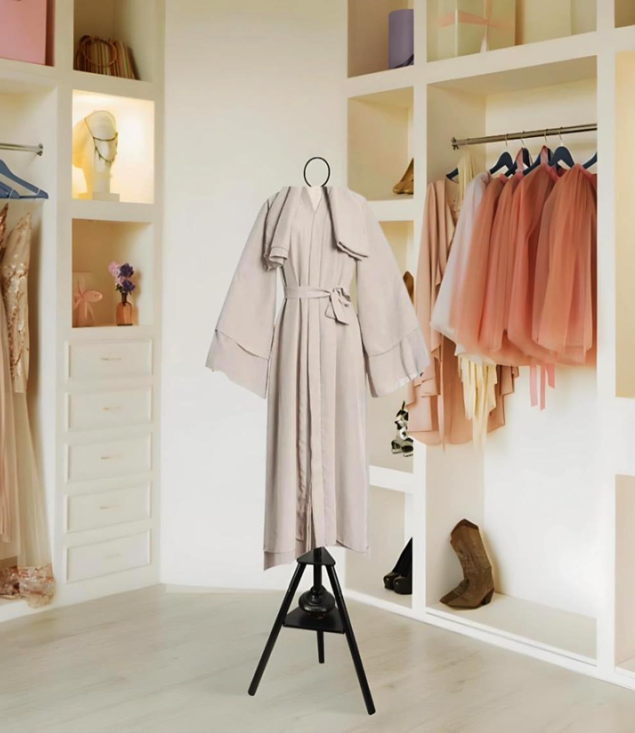 ADAK Multifunctional Standing Clothes Steamer with Integrated Incense Bukhoor Burner, Black Foldable Metal Frame Hanging Organizer for Coats, Robes, and Garments (Black)