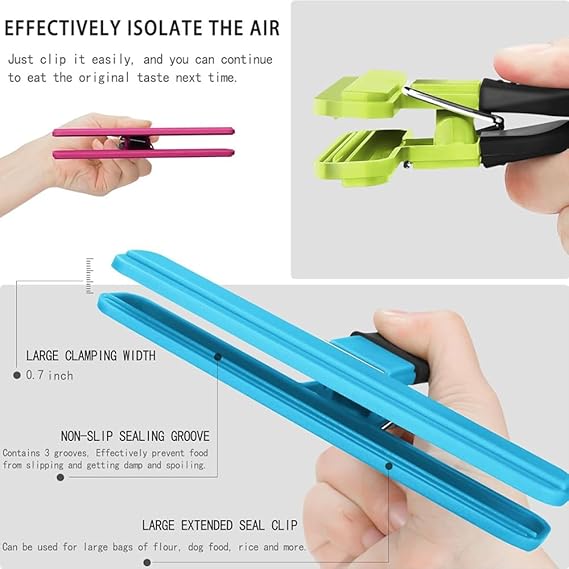 AMERTEER 4 Pack Food Clips, Large Chip Clips - Air Tight, Bag Clips | Food bag Clips with Good Grips, Plastic Heavy Duty Chip Clips, Kitchen Clips for Open Bags and etc (3 Large & 3 Small)