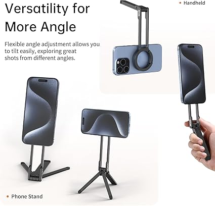 ULANZI MA30 Magnetic Phone Stand iPhone Aluminium Mini Tripod Foldable Pockets Mobile Phone Stand Double-Sided Magnet Quick Mount Compatible iPhone 16 15 14 13 12 Magsafe 12N Magnetic Tripod