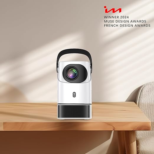 Unitedtime Portable Projector with Integrated Stand WiFi and Bluetooth Handheld bracket Native 1080p Support 4K 12000 Lumens, for Home Theater