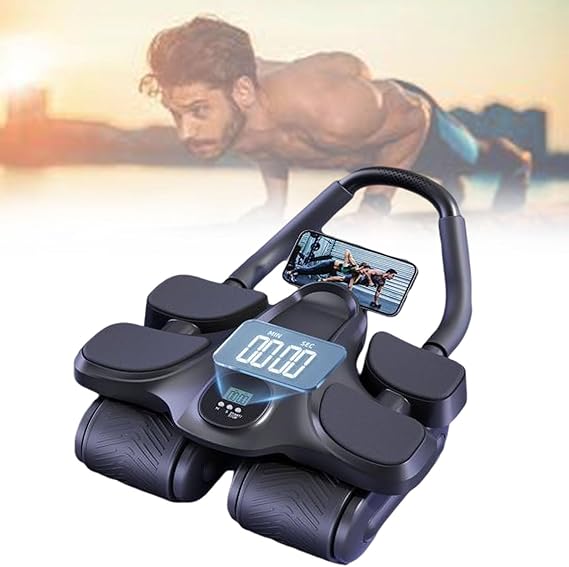 4-Wheeled Abdominal,Fitness Belly Rolling Wheel-4 Elbow Support,290MM Widened Wheel Base,Max Load 200kg,Automatic Rebound Abdominal Wheel with Sit-Up Machine, for Beginners and Professionals