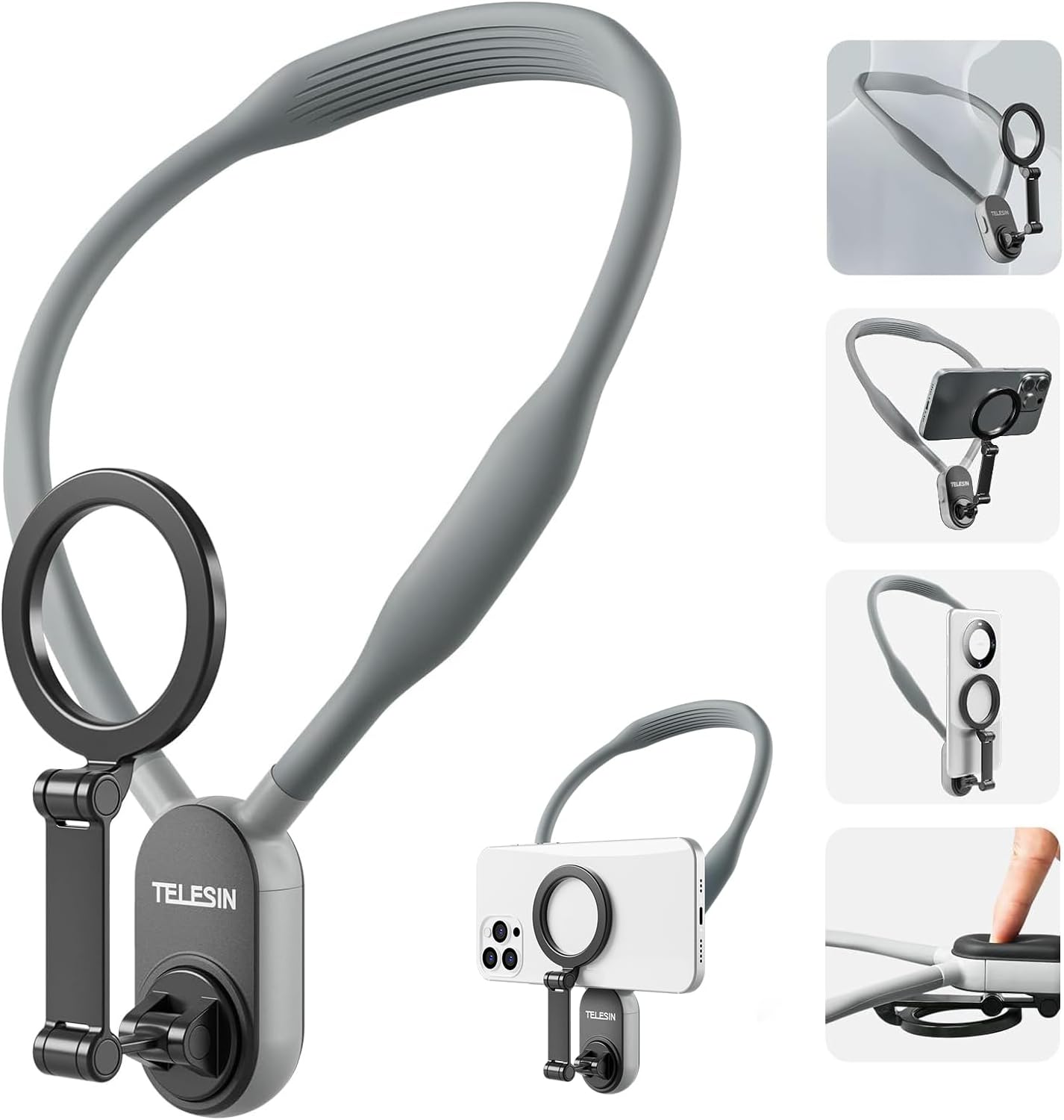 TELESIN Magnetic Neck POV Mount for Mobile Phone | MagSafe Compatible Cell Phone Neck Holder Vlog Selfie Mount Hand Free Chest Stand for iPhone