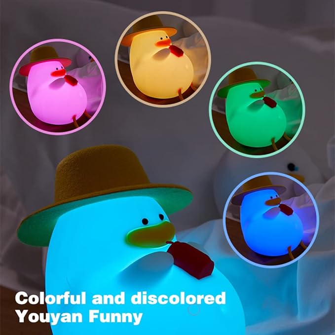 Happy Duck Kids Night Light, Dimmable Silicone Lamp for a Soothing Bedtime Ambiance, Cute and Soft Silicone Nightlight for Children