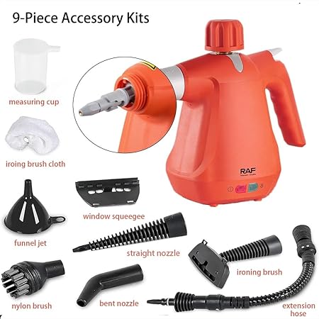 Steam Cleaner 1000W – 350ml Large Tank – 10-in-1 Multi-Purpose Cleaner with Extended Nozzle, Glass Brush, Towel Brush, and Accessories - RAF R.1372