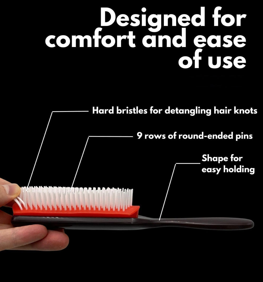 Adak Hair Brush for Women Men, Curly Wet or Dry Hair. 9 Row Brush for Detangling, Separating, Shaping