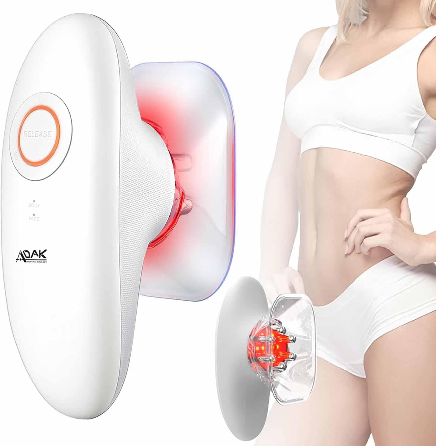 ADAK 3-in-1 Electric Cellulite Massager, Body and Face Sculpting Massager, Portable EMS Vacuum Suction Device, Rechargeable, IPX4 Waterproof, for Face, Back, Belly, Waist, Arms, Legs