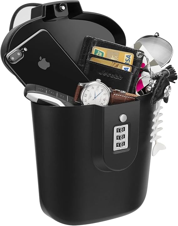 Hurinan Portable Anti-Theft Lock Box, Portable Security Lock Bag, Mobile Travel Safe & Beach Safe with Numbers to Keep Your Valuables Temporarily Secure. (Black)