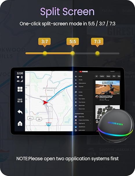 Carplay Ai Box, 8+128G Road Mate Magic CarPlay Box with Integrated Navigation, Android12, HDMI Output, Compatible with YouTube/Netflix/