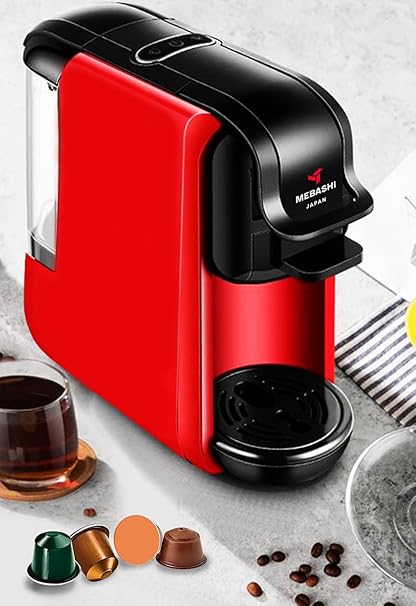 MEBASHI 3-in-1 Multifunction Espresso Capsule Coffee Machine, 600ML Water Tank, 19 Bar Pressure, Auto Shut Off | (ME-CEM302) (Red)|1450W