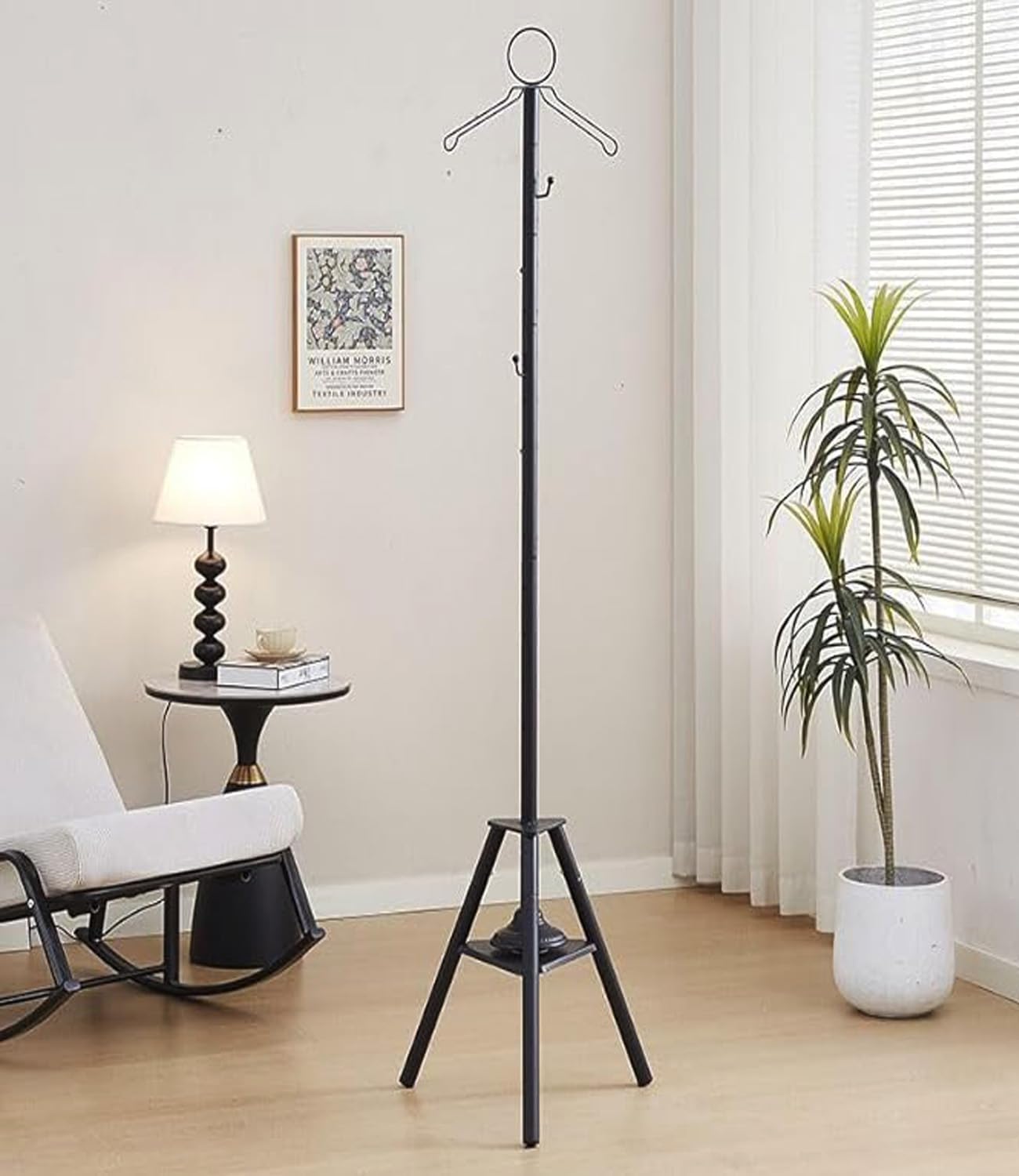 ADAK Multifunctional Standing Clothes Steamer with Integrated Incense Bukhoor Burner, Black Foldable Metal Frame Hanging Organizer for Coats, Robes, and Garments (Black)