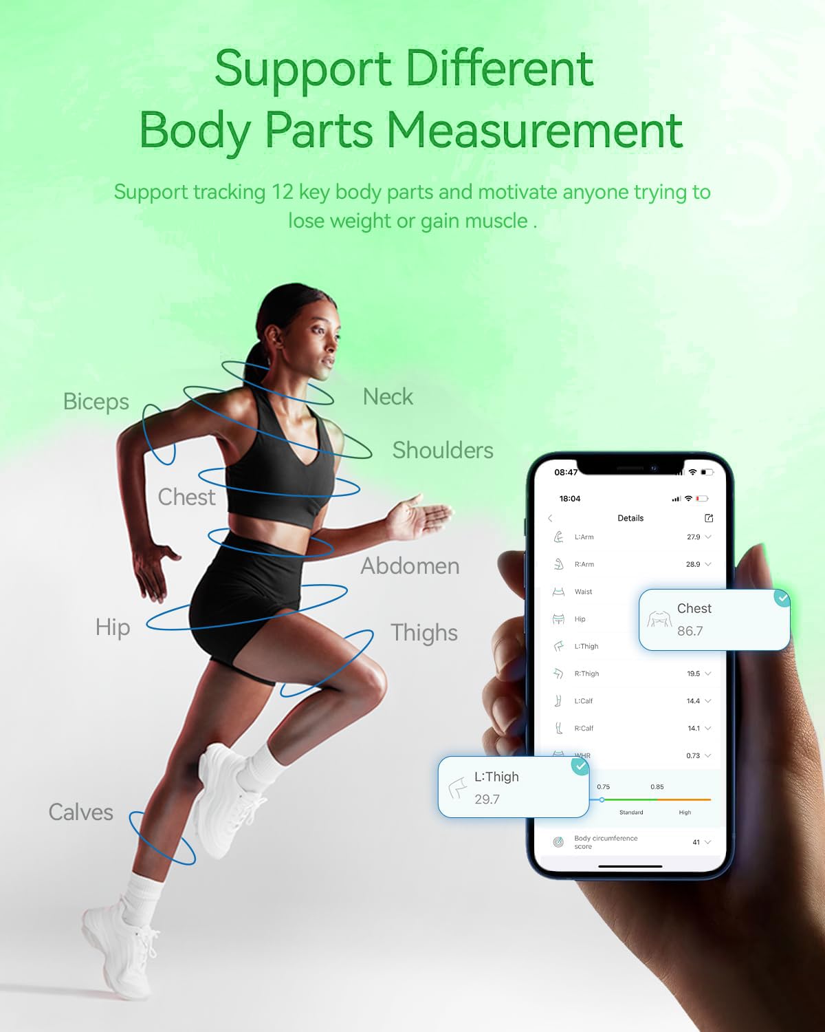 ADAK Smart Digital Body Measuring Tape with LED Display, White, Bluetooth Enabled, 60in Body Tape Measure, Type-C Rechargeable, Body Measuring Tape for Weight Loss, Retracable