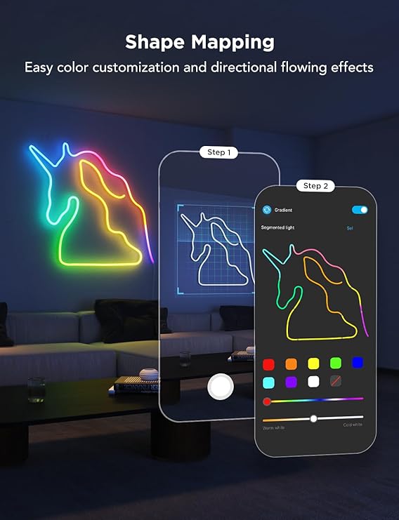 Govee Neon Lights, RGBIC Neon Rope Light 2 Works with Matter, Alexa, Google Assistant, Custom DIY Neon Strip Lights for Bedroom and Wall Decor, Shape Mapping, Softer Material, 9.8ft, White