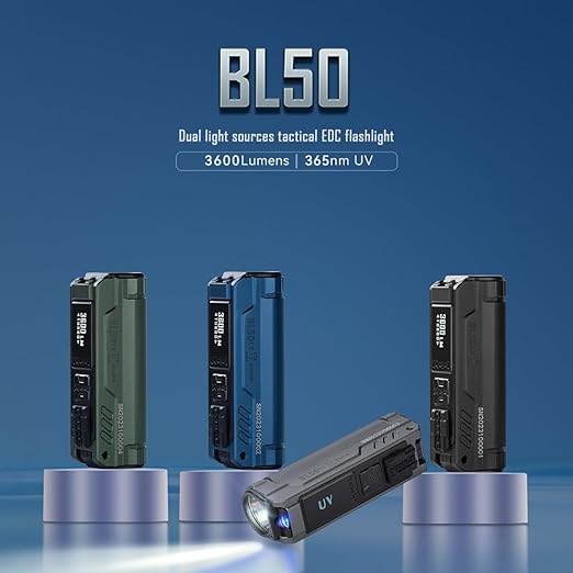 IMALENT BL50 Rechargeable EDC Flashlight 3600 Lumens Dual Light Source Mini Torch with White LED and UV Light, Built-in Rechargeable Battery