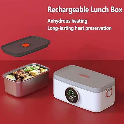 ADAK Self Heating Rechargeable Lunch Box - 60W Electric Food Heater with 5-Gear Heating Function, Adjustable Timing (20-60min)