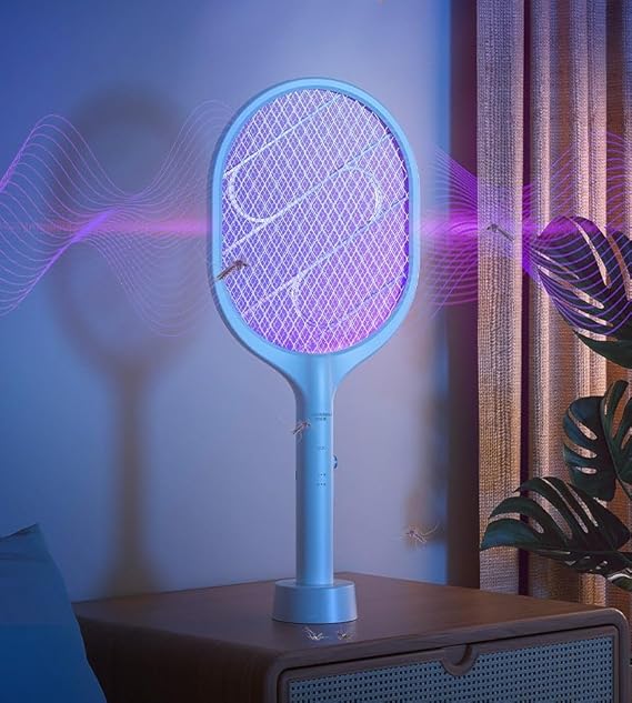 2 in 1 Dual Modes Electric Bug Zapper : Handheld Fly Swatter with USB Rechargeable Base Mosquito Killer with Purple Mosquito Light for Home Bedroom Kitchen Office Backyard Patio Camping