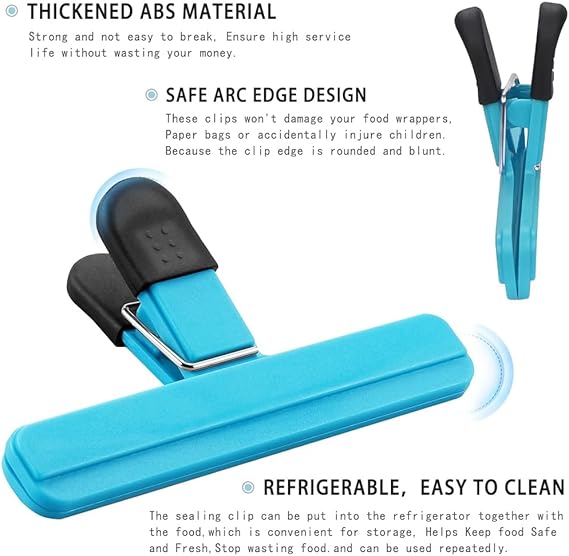 AMERTEER 4 Pack Food Clips, Large Chip Clips - Air Tight, Bag Clips | Food bag Clips with Good Grips, Plastic Heavy Duty Chip Clips, Kitchen Clips for Open Bags and etc (3 Large & 3 Small)