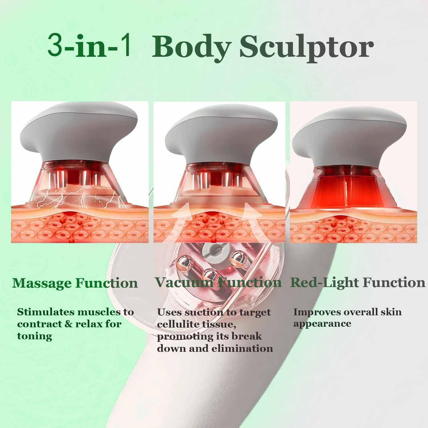 ADAK 3-in-1 Electric Cellulite Massager, Body and Face Sculpting Massager, Portable EMS Vacuum Suction Device, Rechargeable, IPX4 Waterproof, for Face, Back, Belly, Waist, Arms, Legs