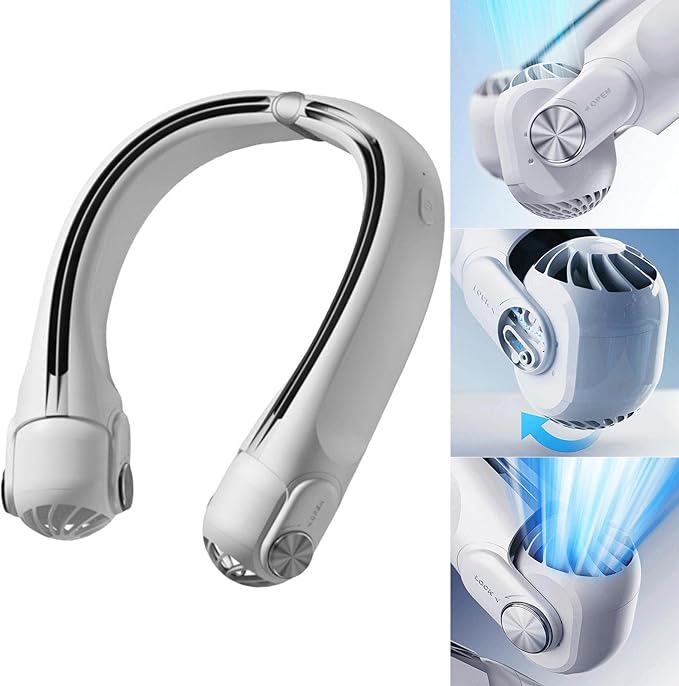 Portable Wearable Neck Fan with DC Silent Motor, Rechargeable Bladeless Design, Lightweight Personal Cooling Device