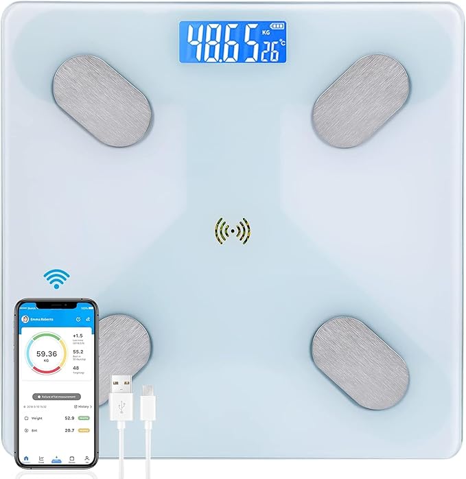 ADAK Digital Weight Scale,Bluetooth Body Fat Scale,LED Display and Step-On,Body Composition Monitor Health Analyzer,with USB Charging,26x260x2cm