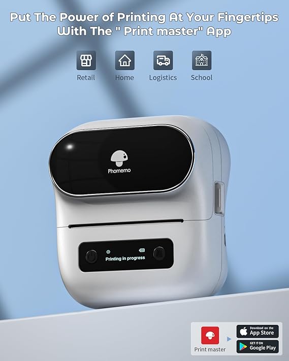 Phomemo Label Maker M220, 3 Inch Barcode Label Maker Printer,Sticker Label Maker Machine for Barcode, Name, Address, Mailing, Small Business, Compatible with Phones&PC, Support Arabic and English