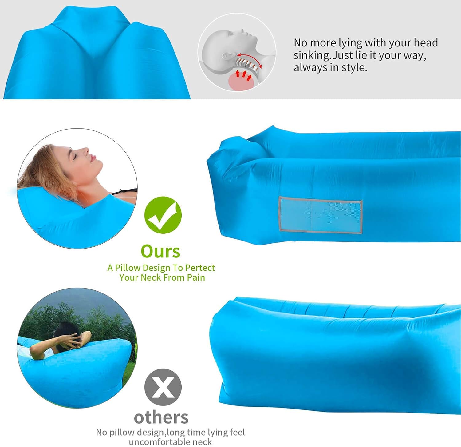 EDEUOEY Inflatable Lounger Air Sofa: Waterproof Beach Travel Outdoor Recliner Gift Filled Sleeping Accessories Blow Up Pouch Wind Inflatbale Bag Blowup Natures Hammock Folding Chair Camping Couch