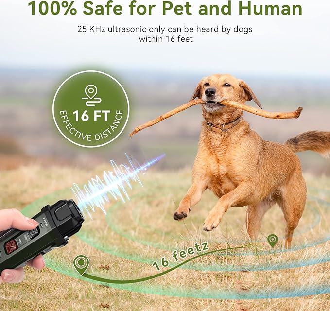 Dog Barking Control Devices – Enhanced Ultrasonic Rechargeable Anti-Barking Device with LED Strobe Light, Handheld Dog