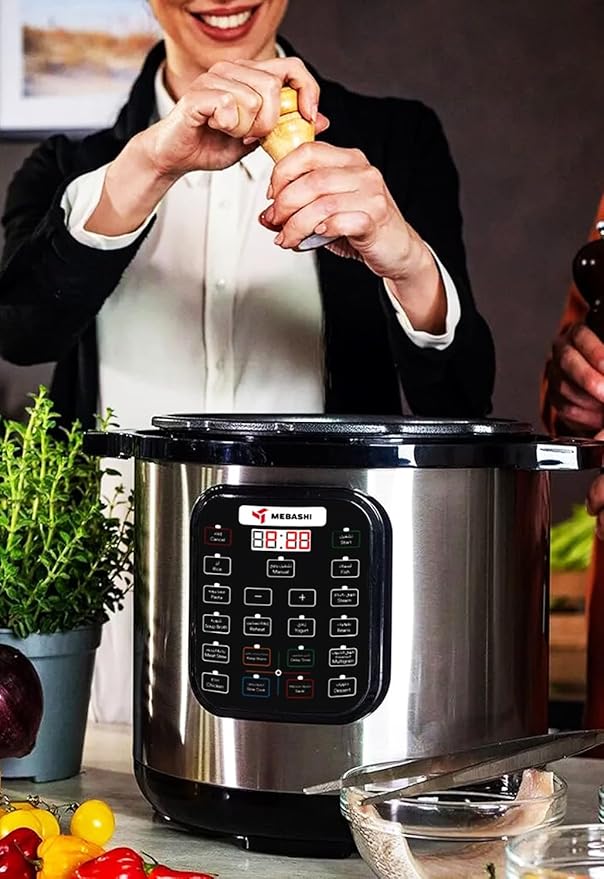 MEBASHI Japan 1600W 12L Digital Electric Pressure Cooker 13-in-1 Multi-Function Cooker with Over 10 Safety Features - (1600W) Black (ME-PC812)