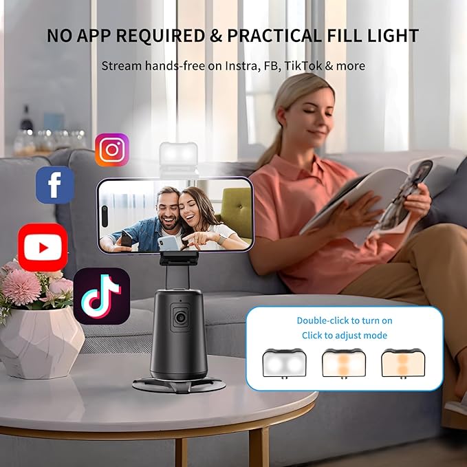 Auto Face Tracking Phone Holder, 360° Rotation Face Body Tracking Tripod, No App Smart Shooting Stand Phone Camera Mount, with Remote Gesture Control Recording, streaming tiktok trend items